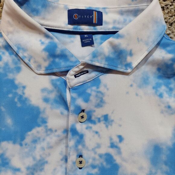 Stitch Polo Shirt Mens X-Large Short Sleeve Performance Sky Clouds Golfing - Picture 2 of 7